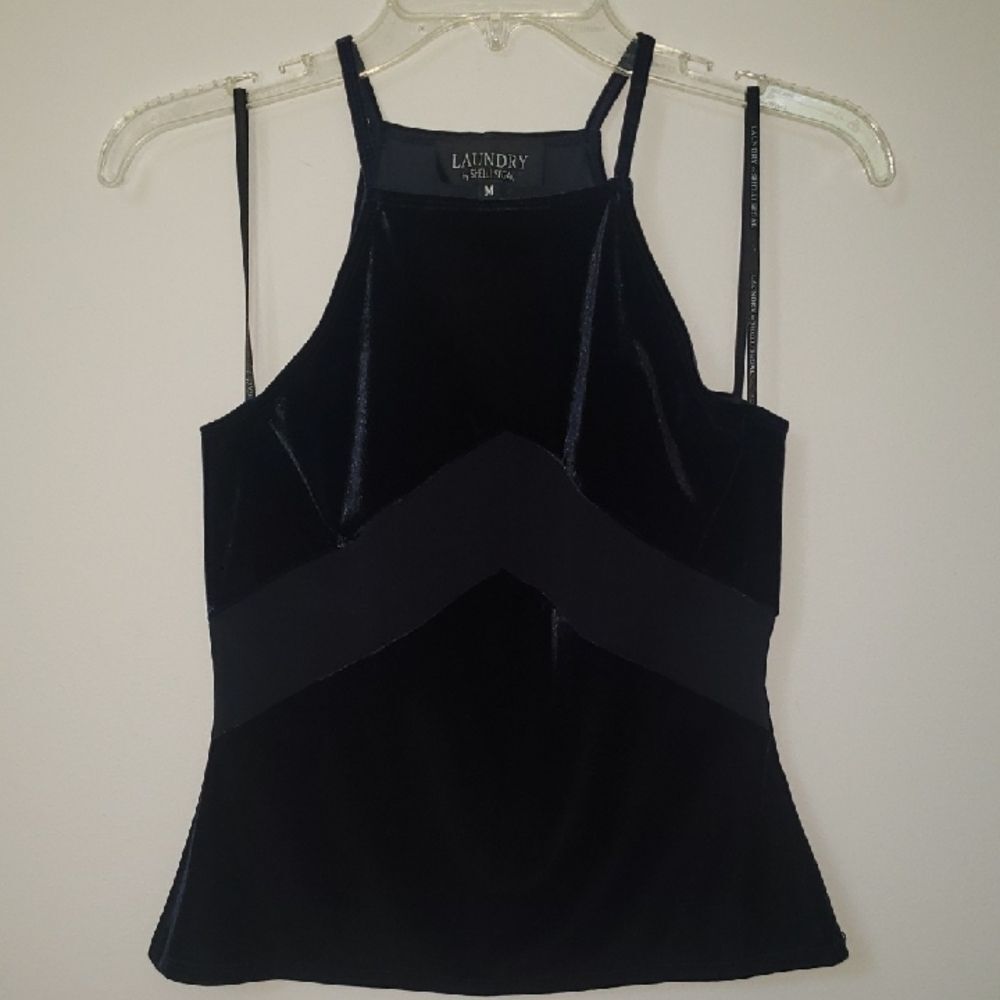 Vtg Laundry By Shelli Segal Top Womens M Navy Velvet Chevron Whimsigoth Boho